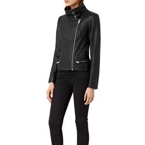 All Saints Bales Leather Biker  Jacket Black Size US 6